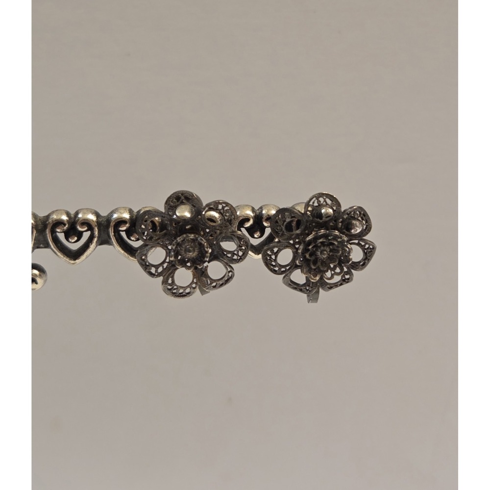 1950s 3D Sterling Silver Filigree Flower Screw Back Earrings